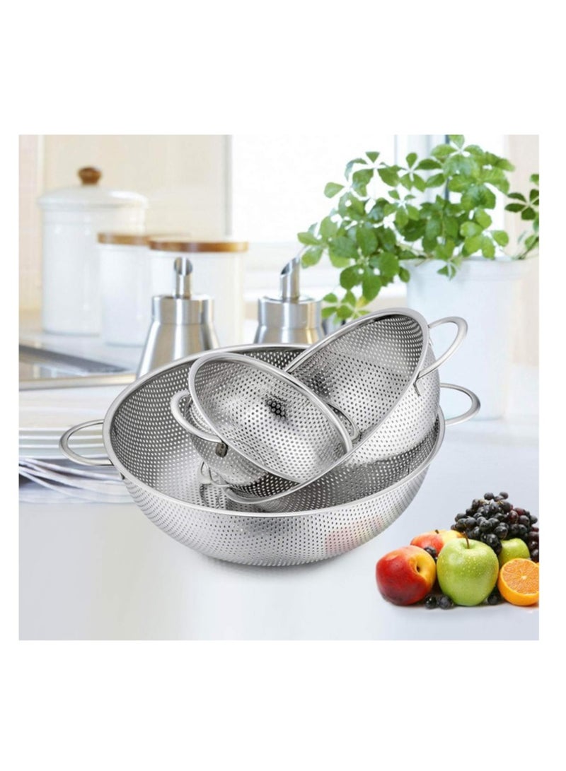 3 Pcs - CHEF Fine Hole Strainer Set of 3, 1/3/5 Quart, 3 sizes (11 inch, 8.8 inch , 6.5 inch) - Stainless Steel Fruit Rinser Drainer, Heavy Duty, Dishwasher Safe - Image 3