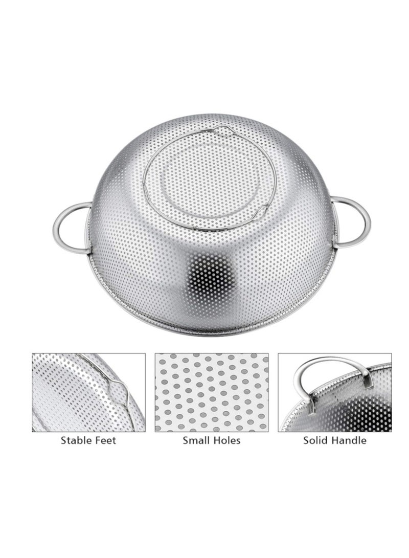 3 Pcs - CHEF Fine Hole Strainer Set of 3, 1/3/5 Quart, 3 sizes (11 inch, 8.8 inch , 6.5 inch) - Stainless Steel Fruit Rinser Drainer, Heavy Duty, Dishwasher Safe - Image 4