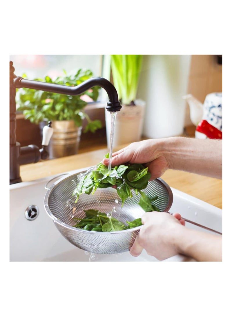 3 Pcs - CHEF Fine Hole Strainer Set of 3, 1/3/5 Quart, 3 sizes (11 inch, 8.8 inch , 6.5 inch) - Stainless Steel Fruit Rinser Drainer, Heavy Duty, Dishwasher Safe - Image 5