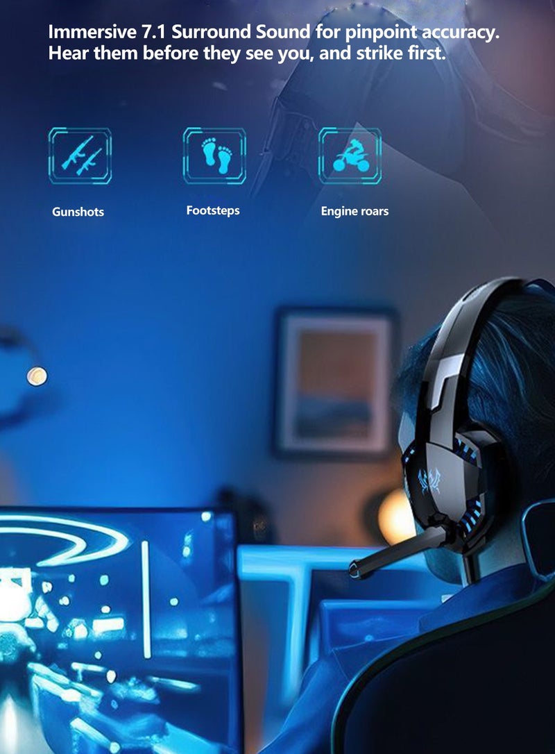 سماعة رأس الألعاب السلكية، لأجهزة الكمبيوتر الشخصية/PS5/PS4/Xbox، مشغلات بزاوية 53 مم، إلغاء الضوضاء، استجابة التردد 20Hz-20kHz، أسود/أزرق - Image 5