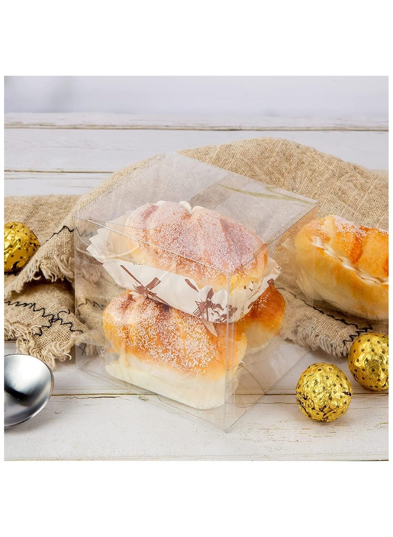 MARKQ صناديق هدايا شفافة مقاس 10x10x10 سم، 12 قطعة من صندوق شفاف من البولي فينيل كلوريد للهدايا والكعك والحلوى والبسكويت وحفلات الزفاف وحفلات استقبال المولود (قاعدة فضية) - Image 5