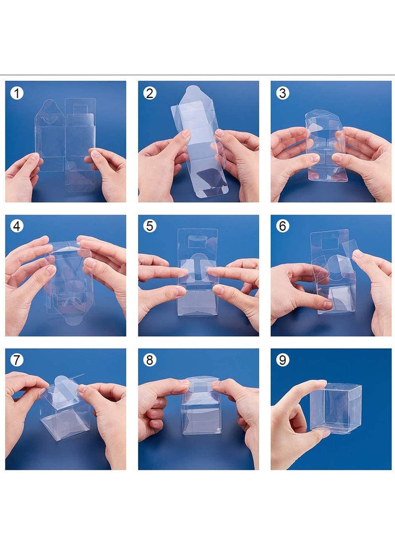 MARKQ صناديق هدايا شفافة مقاس 10x10x10 سم، 12 قطعة من صندوق شفاف من البولي فينيل كلوريد للهدايا والكعك والحلوى والبسكويت وحفلات الزفاف وحفلات استقبال المولود (قاعدة فضية) - Image 4