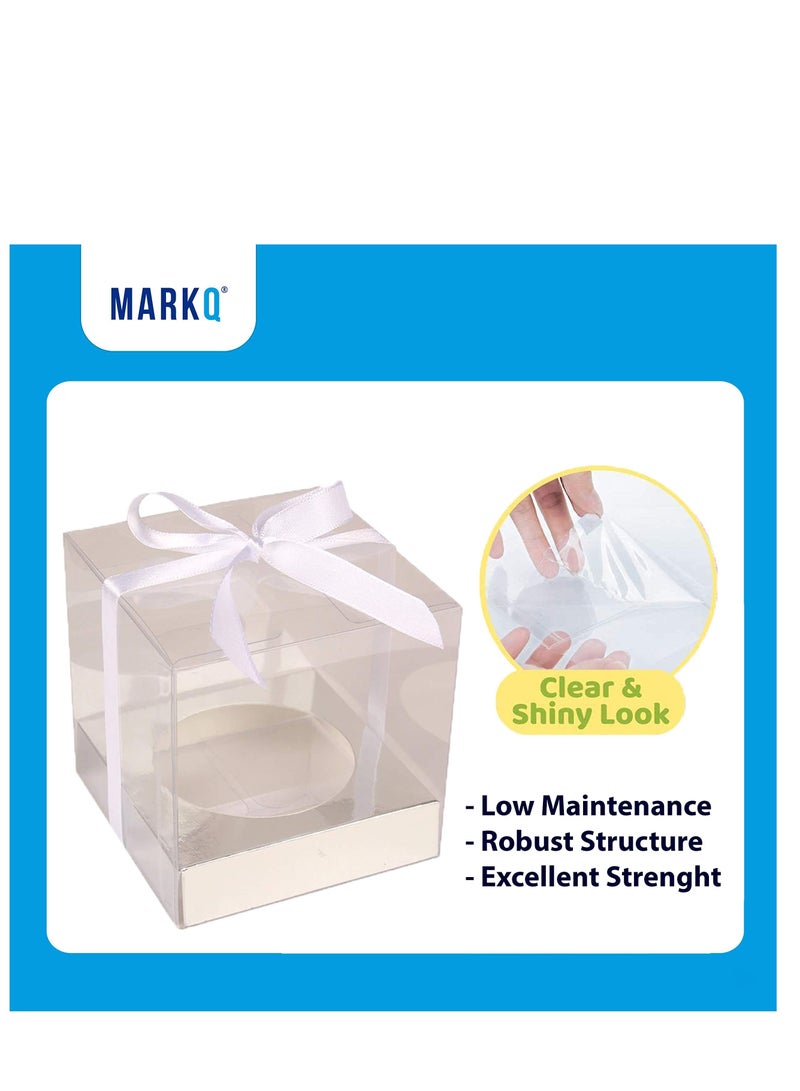 MARKQ صناديق هدايا شفافة مقاس 10x10x10 سم، 12 قطعة من صندوق شفاف من البولي فينيل كلوريد للهدايا والكعك والحلوى والبسكويت وحفلات الزفاف وحفلات استقبال المولود (قاعدة فضية) - Image 3