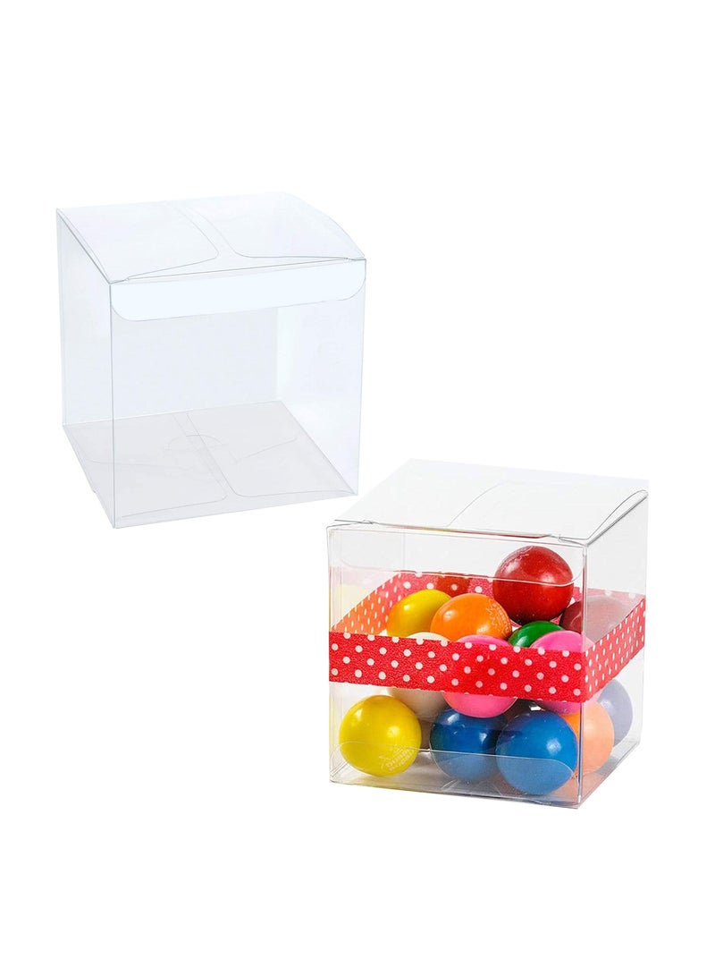 MARKQ صناديق هدايا شفافة مقاس 10x10x10 سم، 12 قطعة من صندوق شفاف من البولي فينيل كلوريد للهدايا والكعك والحلوى والبسكويت وحفلات الزفاف وحفلات استقبال المولود (قاعدة فضية) - Image 1