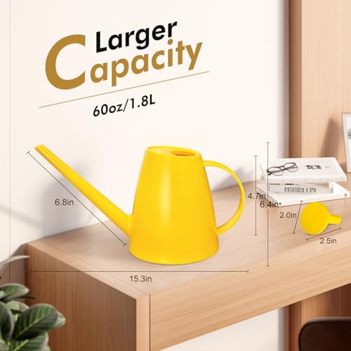 Etarewilt Watering Can for Indoor Outdoor Plants, Modern Small Watering Cans with Removable Nozzle, Long Spout Watering Can for Indoor Bonsai Plants Garden Flowers 1/2 Gallon 1.8L 60OZ (Yellow) - Image 4