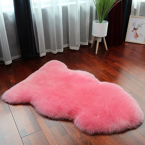 LLB Genuine Sheepskin Area Rug Wool Rug Fur Carpet Fluffy Shaggy Fur Rug for Living Room Kids Bedroom Real Sheepskin Throw Lambskin Rugs Sofa Mat Chair Seat Covers (Pink, 2 x 3 ft Sheepskin) - Image 2