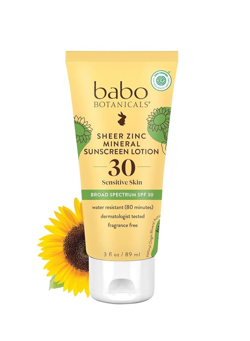 Babo Botanicals Babo Botanicals Sheer Zinc Mineral Sunscreen Lotion SPF30 - Natural Zinc Oxide - Shea Butter - Face & Body - Water Resistant - Fragrance-Free - EWG Verified - Vegan - For all ages - 1 or 2 Pack - Image 1