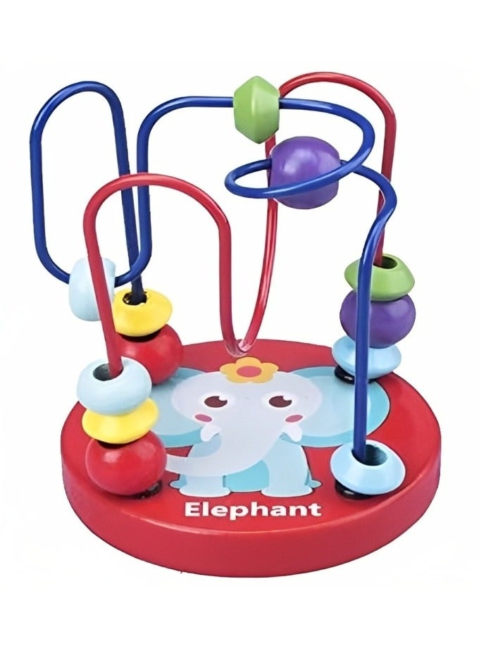 Montessori Wooden Toys Circles Round Bead Iron Wire, Early Educational Developmental Puzzle Games, Bead Maze Roller Coaster for Toddlers, Red Color  - Image 1