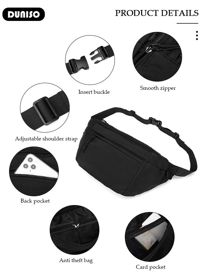 DUNISO Waist Pack for Men, Crossbody Waist Bag Pack Belt Bag for Travel Walking Running Hiking Cycling, Pouch Hip Bum Bag Chest Bag with Adjustable Strap For Gym Fitness Workout Travel Work Commuting - Image 2