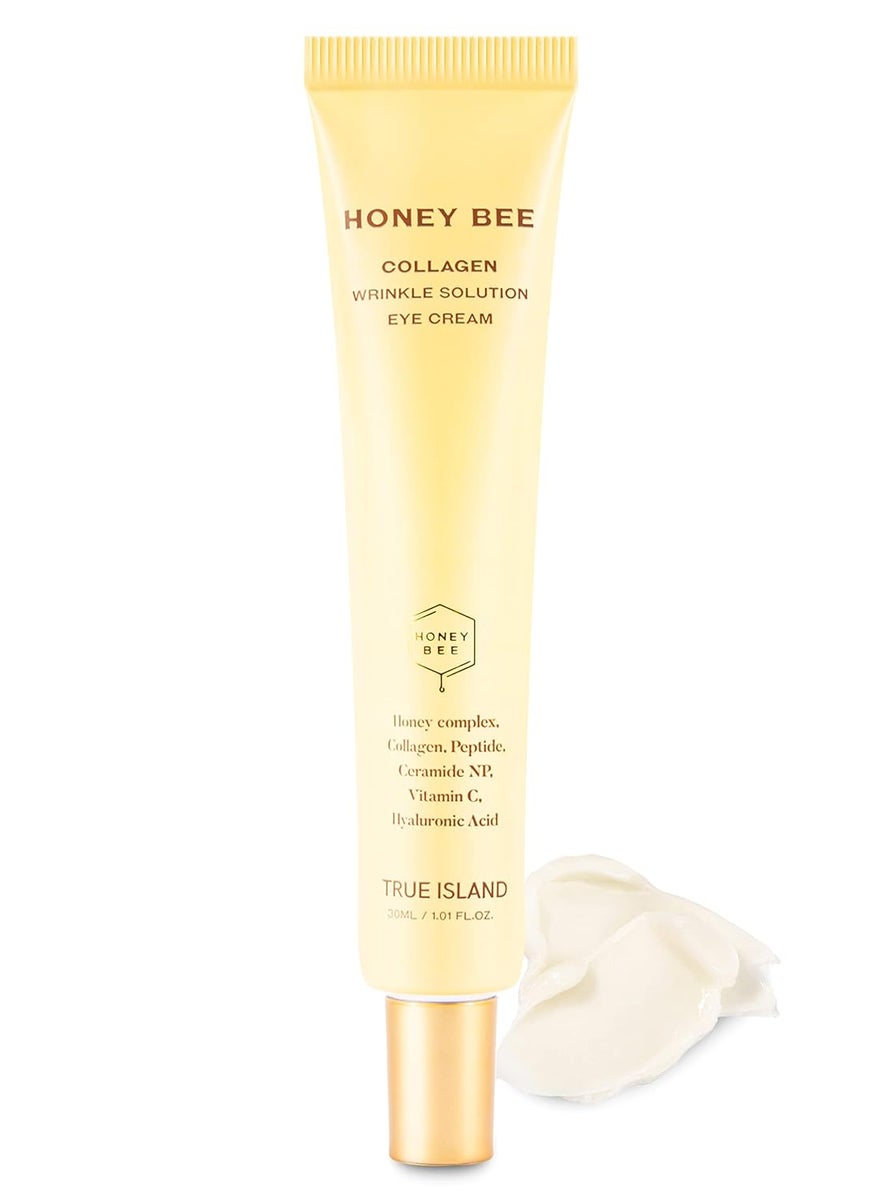 TRUE ISLAND Honey Bee Collagen Fine Line Firming Eye Cream for Puffiness and Bags Under Eyes wVitamin C 4 Peptides  Niacinamide  Bright and Tight Under Eye Cream for Dark Circles 101 fl oz 