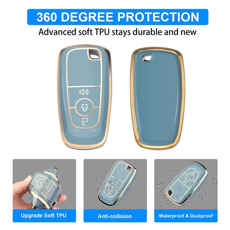 QBUC for Ford Key Fob Cover, Soft TPU Full Protection Key Case for Ford 2018-2024 Explorer Bronco Escape Edge Expedition F-150 Fusion Maverick Mustang Ranger Accessories(3 Button,Blue) - Image 5