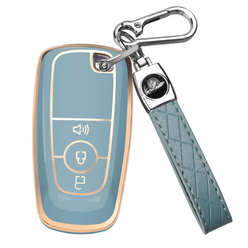 QBUC for Ford Key Fob Cover, Soft TPU Full Protection Key Case for Ford 2018-2024 Explorer Bronco Escape Edge Expedition F-150 Fusion Maverick Mustang Ranger Accessories(3 Button,Blue) - Image 1
