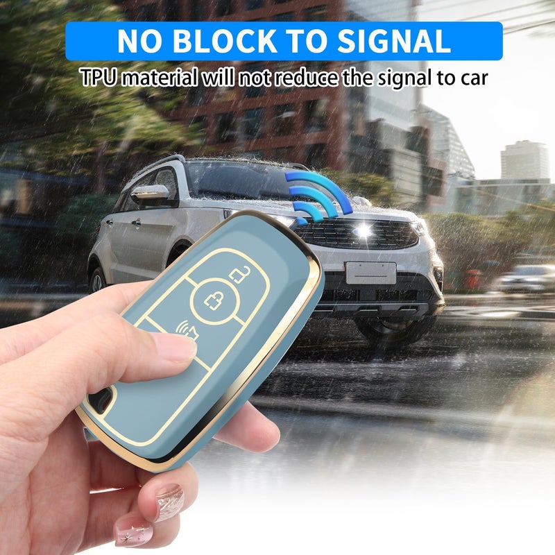 QBUC for Ford Key Fob Cover, Soft TPU Full Protection Key Case for Ford 2018-2024 Explorer Bronco Escape Edge Expedition F-150 Fusion Maverick Mustang Ranger Accessories(3 Button,Blue) - Image 4