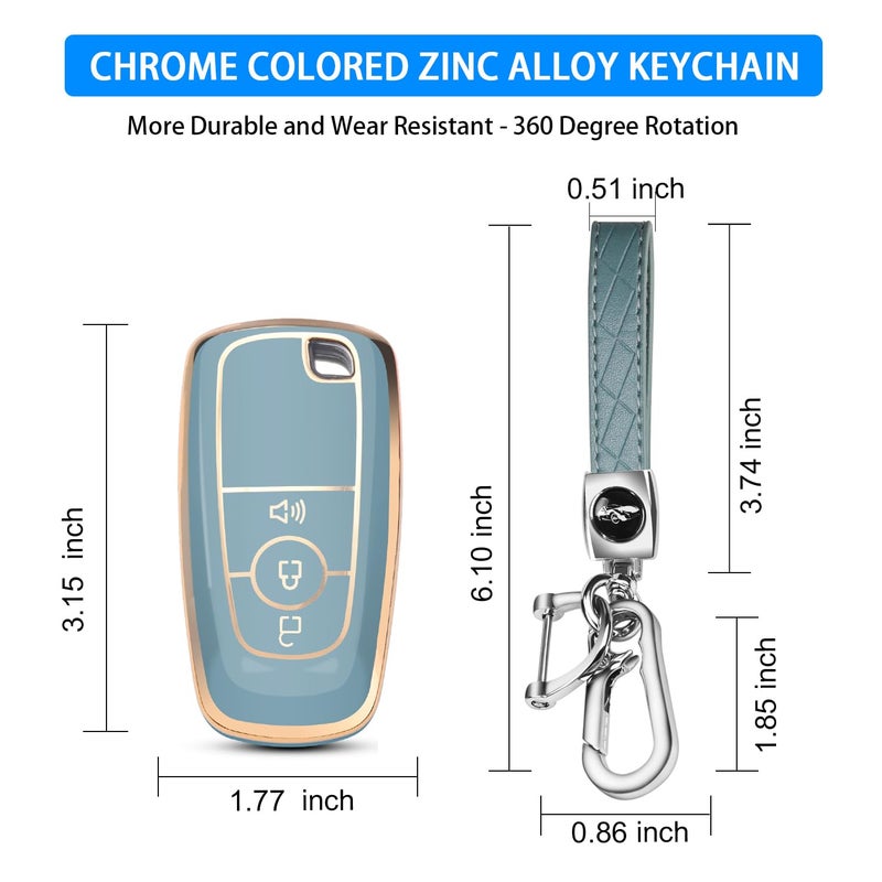 QBUC for Ford Key Fob Cover, Soft TPU Full Protection Key Case for Ford 2018-2024 Explorer Bronco Escape Edge Expedition F-150 Fusion Maverick Mustang Ranger Accessories(3 Button,Blue) - Image 3