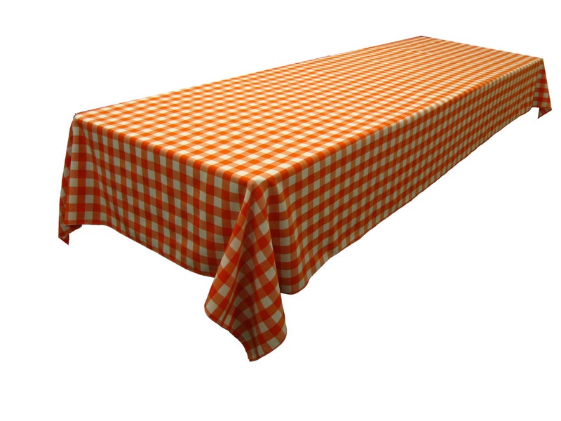LA Linen TCcheck60x120OrangeK48 Polyester Gingham Checkered Rectangular Tablecloth White  Orange  60 x 120 in