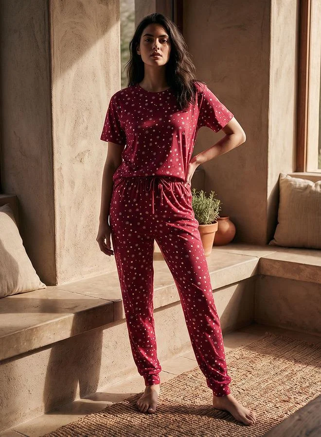 Splash FAV Fav Printed Crew Neck T-shirt and Pyjamas Set