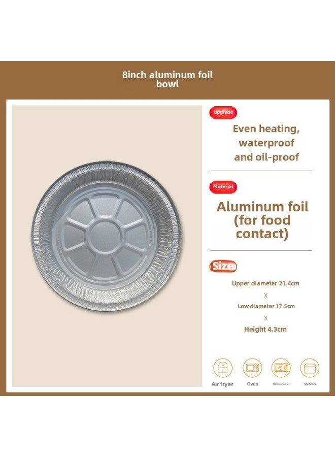 Tin Paper Box Barbecue Special Household Air Fryer Tin Paper Plate Bowl Commercial Takeaway Disposable Packaging Aluminum Foil Lunch Box-Specifications:Round 8-inch-Color:30 PE Bags - Image 1