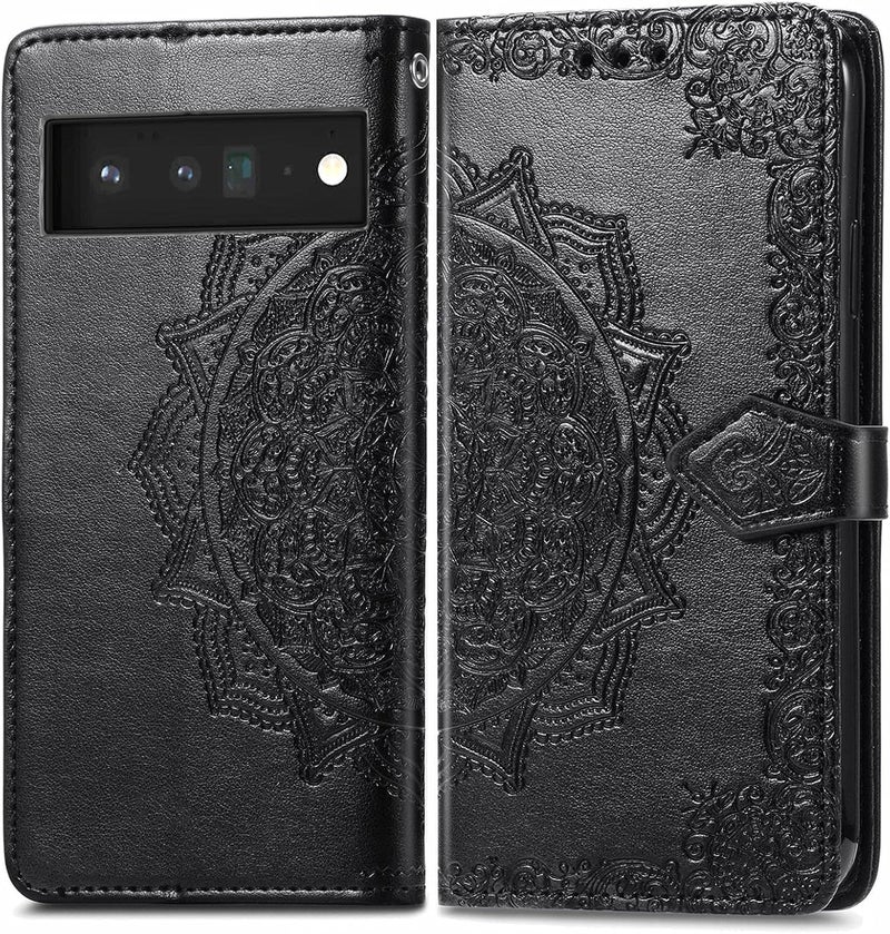 YUANSHXM-Wallet Case for Google Google Pixel 9 Pro/9 Pro XL/9,All-Inclusive Protection Retro Embossing Leather Cover with Card Slots Flip Kickstand Case (Black,9 Pro XL) - Image 1