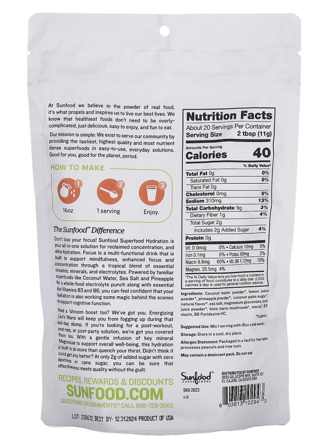 Sunfood تركيبة سوبر فود للترطيب والتركيز بنكهة الأناناس والأساي 8 أونصات (227 جرام) - Image 2