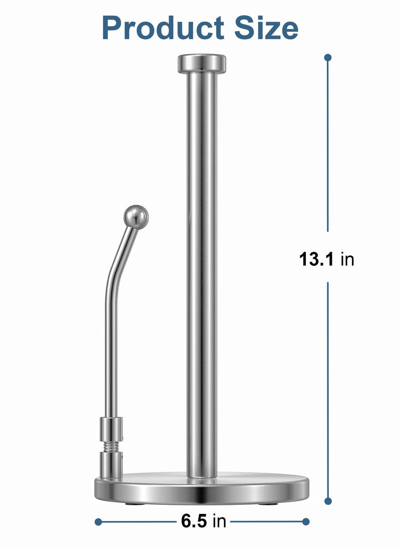 إكسفور Paper Towel Holder For One Hand Tear, Paper Towel Dispenser Standing Weighted Base Non Slip, Spring Arm Fit Most Size Paper Roll, Stainless Steel Paper Towel For Kitchen Countertop, Silver - Image 3