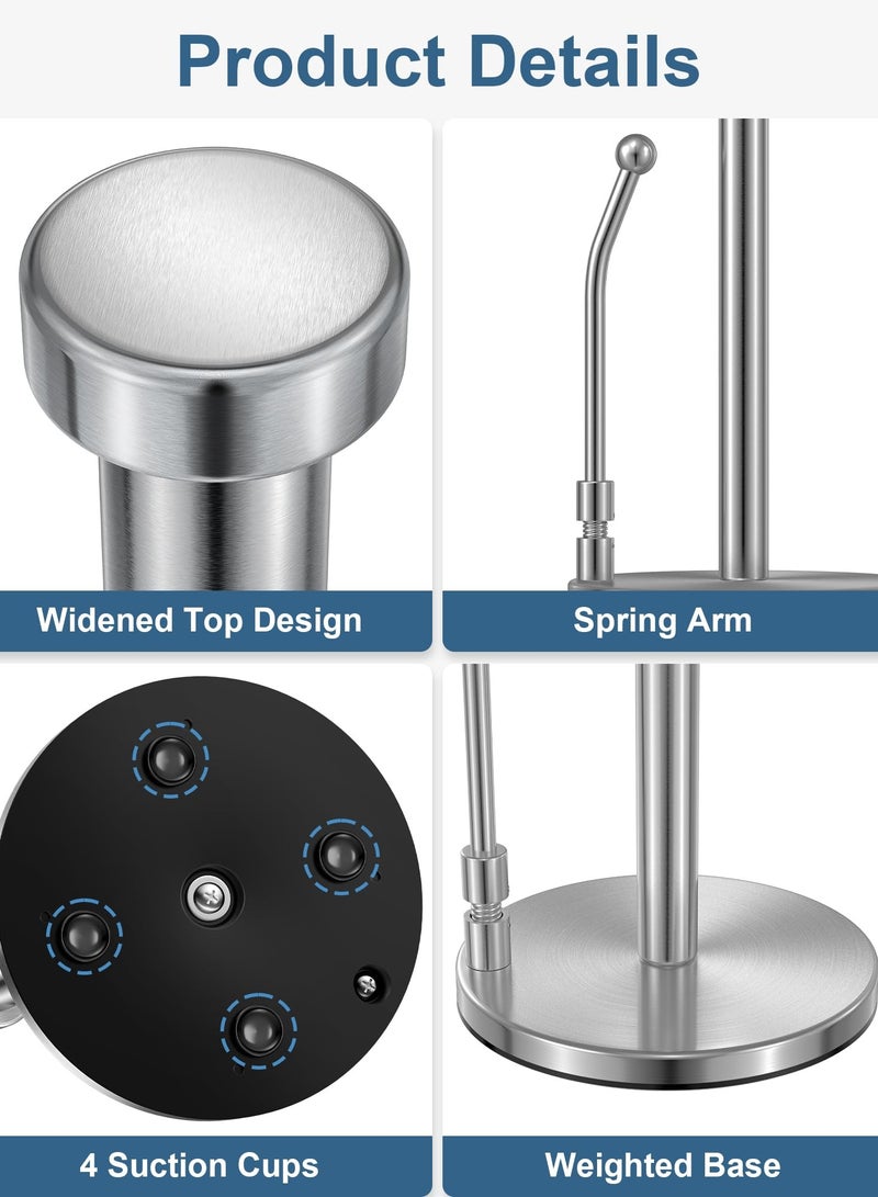 إكسفور Paper Towel Holder For One Hand Tear, Paper Towel Dispenser Standing Weighted Base Non Slip, Spring Arm Fit Most Size Paper Roll, Stainless Steel Paper Towel For Kitchen Countertop, Silver - Image 5