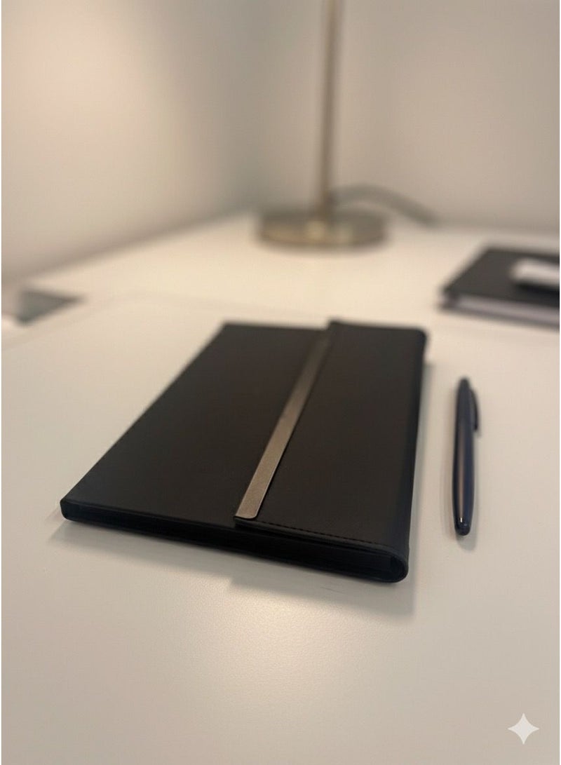 مجموعة دفتر ملاحظات ومنظم ملفات فاخر مع قلم معدني للكتابة على الورق الأسود - Image 1