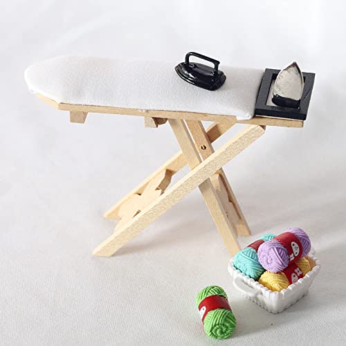 Cutemini Dollhouse Furniture 112 Scale Miniatures Accessories Ironing Board Set Wooden Furniture Model Miniature Room Artificial House Decor Life Scene Ornament White - Image 5