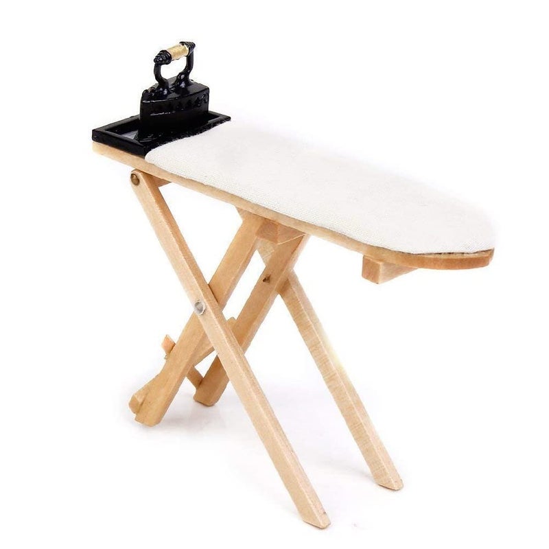 Cutemini Dollhouse Furniture 112 Scale Miniatures Accessories Ironing Board Set Wooden Furniture Model Miniature Room Artificial House Decor Life Scene Ornament White - Image 3
