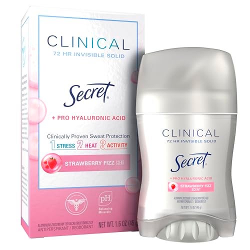 Secret Clinical Strength Antiperspirant Deodorant for Women, 3X Stress Protection, 72hr Sweat & Odor Protection, Pro-Hyaluronic Acid, Invisible Solid, Strawberry Summer Fizz Scent, 1.6 oz - Image 1
