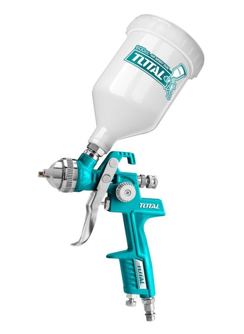 TOTAL 600cc Professional HYLP Spray Gun with 1.4mm Nozzle | Top Feed | Finishing Coat Spray Gun with 4 Connectors (EU, USA, Nitto, Italy) | Adjustable Pattern Width