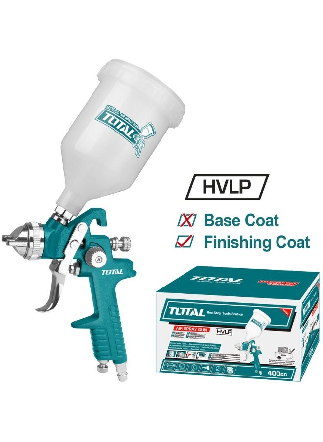 TOTAL 600cc Professional HYLP Spray Gun with 1.4mm Nozzle | Top Feed | Finishing Coat Spray Gun with 4 Connectors (EU, USA, Nitto, Italy) | Adjustable Pattern Width