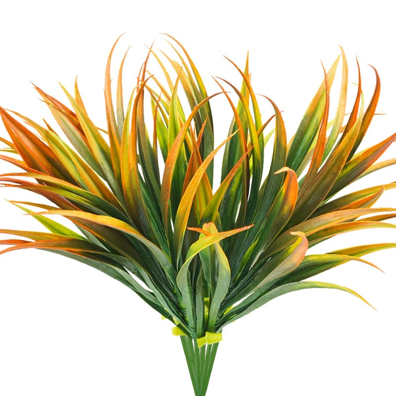 Phliofd 6Pcs Artificial Grass Fake Plants 17.3in Outdoor Plastic Plants UV Resistant Greenery Fake Grass for Home Window Garden Office Patio Hanging Planter Pathway Front Porch DÃ©cor Orange Yellow - Image 1