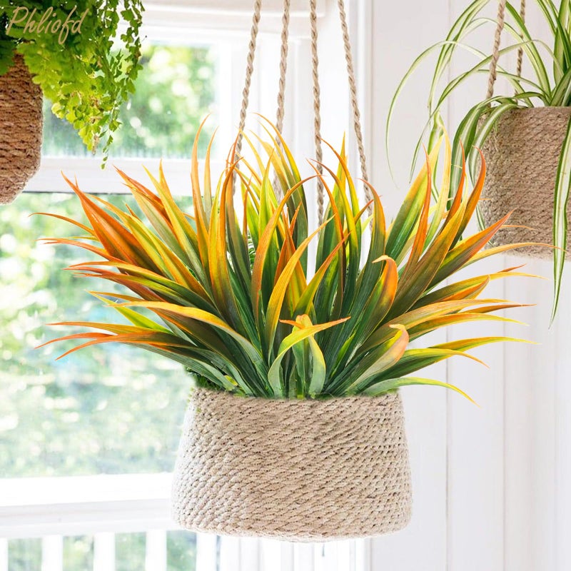 Phliofd 6Pcs Artificial Grass Fake Plants 17.3in Outdoor Plastic Plants UV Resistant Greenery Fake Grass for Home Window Garden Office Patio Hanging Planter Pathway Front Porch DÃ©cor Orange Yellow - Image 3