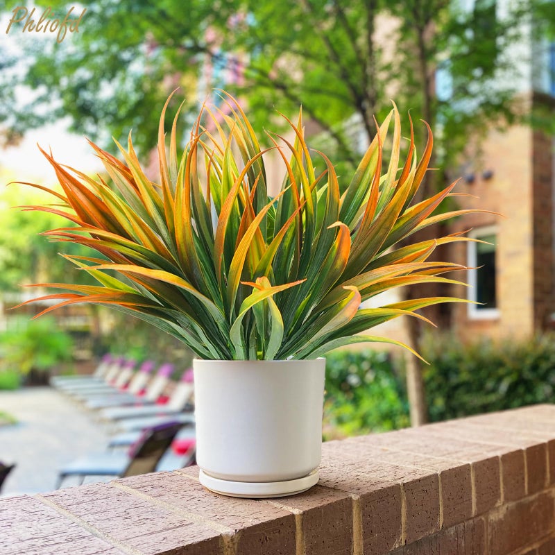 Phliofd 6Pcs Artificial Grass Fake Plants 17.3in Outdoor Plastic Plants UV Resistant Greenery Fake Grass for Home Window Garden Office Patio Hanging Planter Pathway Front Porch DÃ©cor Orange Yellow - Image 5