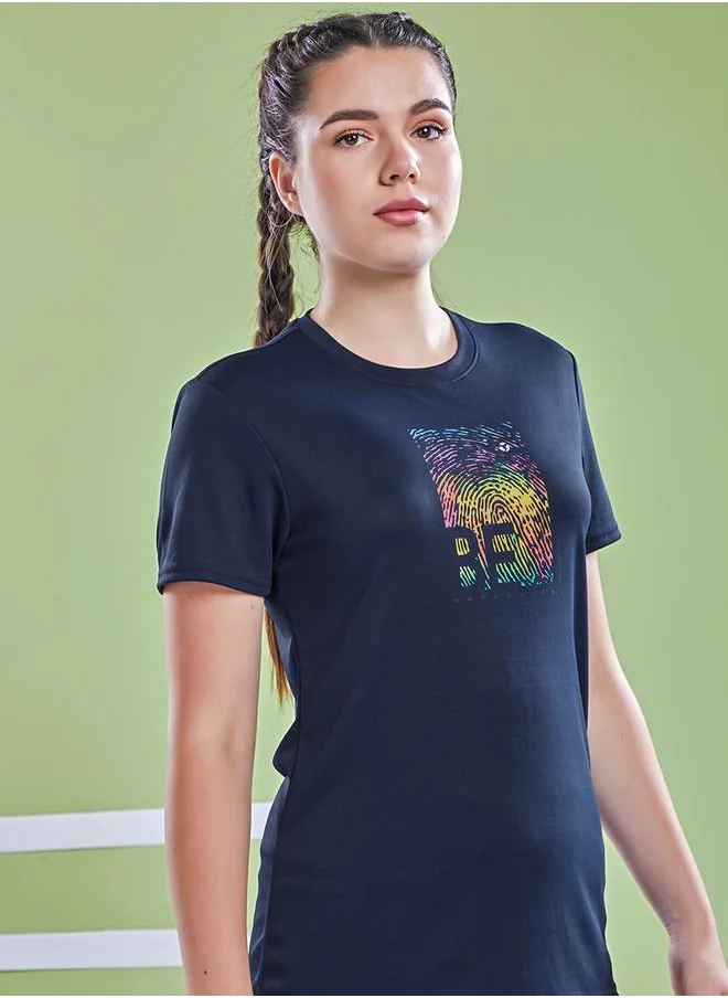 تكنوسبورت Graphic Print Crew Neck Short Sleeve Top by Styli