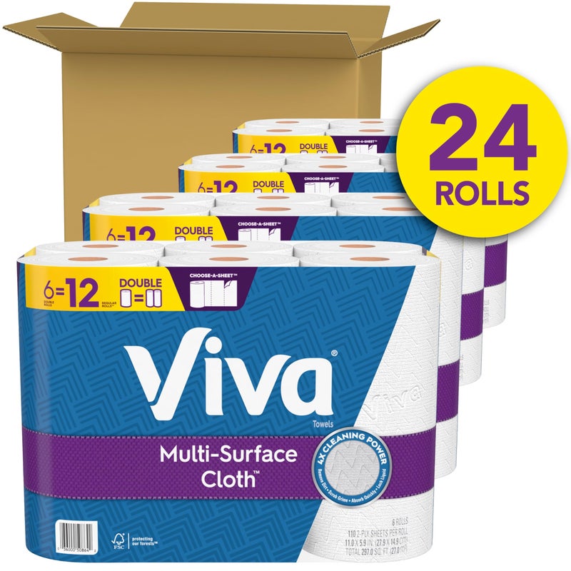 Viva Multi-Surface Cloth Paper Towels, 24 Double Rolls, 110 Sheets Per Roll (4 Packs of 6) - Image 2