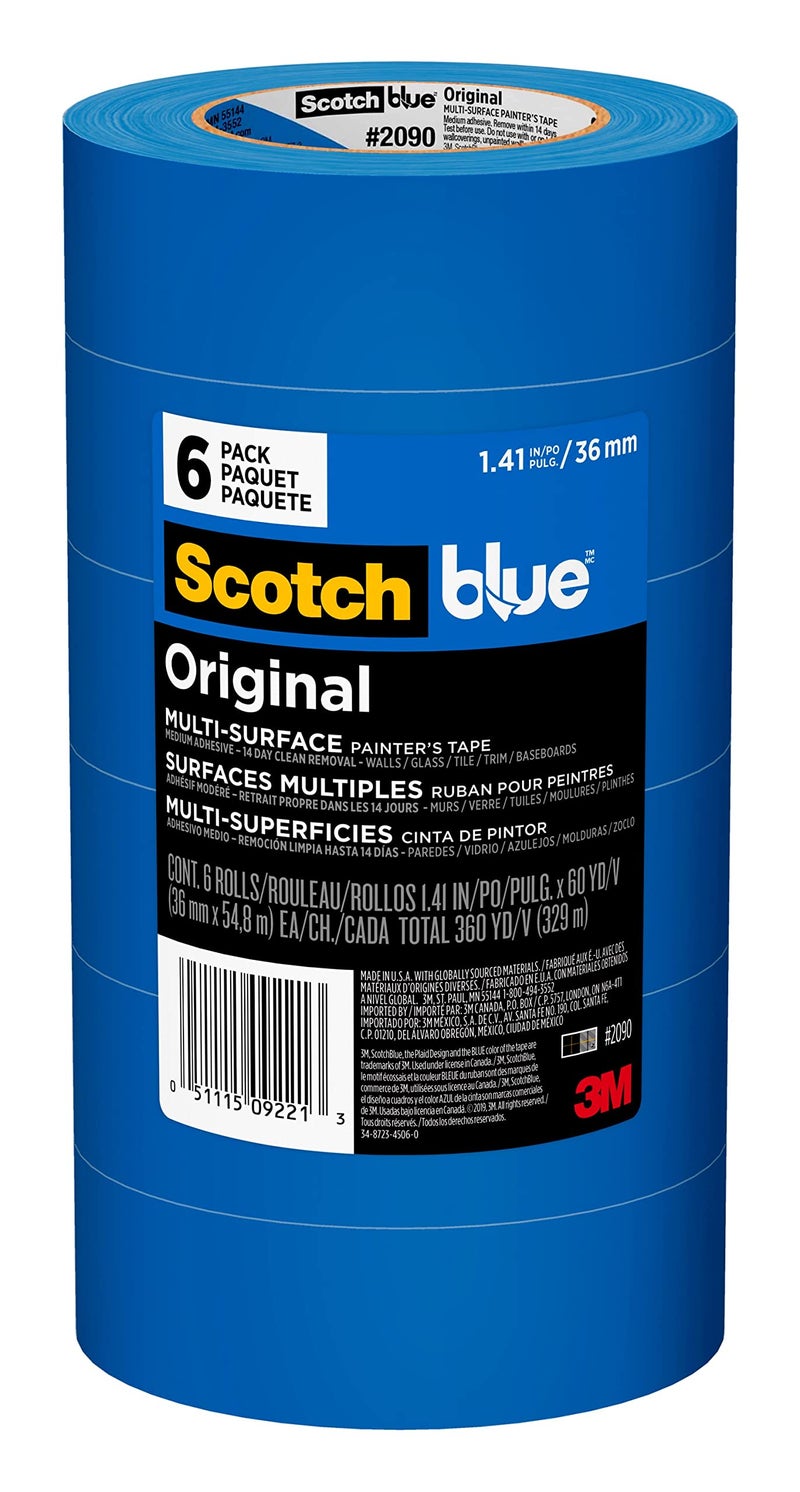 3M Scotch Painter's Tape 1.41 inches Original Multi-Surface Painter's Tape, x 60 yards (360 yards total), 2090, 6 Rolls, Blue, 6 Foot - Image 1