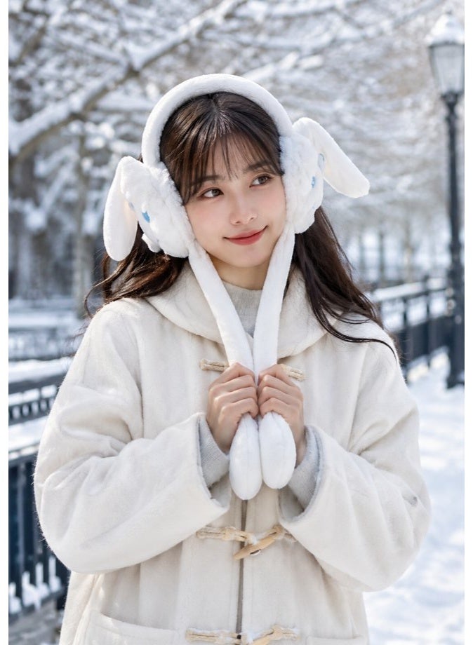 DAT Cute Bunny Plush Earmuffs with Floppy Ears, Soft Fluffy Winter Ear Warmers for Women & Girls – White - Image 3