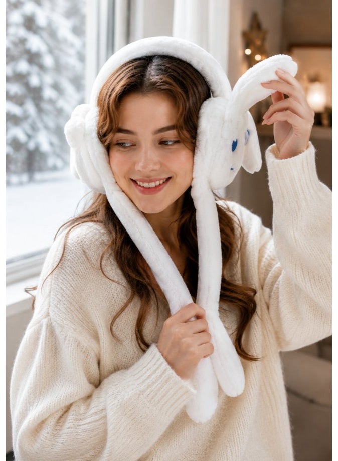 DAT Cute Bunny Plush Earmuffs with Floppy Ears, Soft Fluffy Winter Ear Warmers for Women & Girls – White - Image 4
