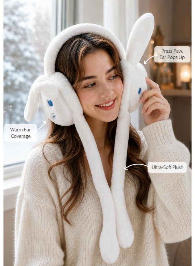 DAT Cute Bunny Plush Earmuffs with Floppy Ears, Soft Fluffy Winter Ear Warmers for Women & Girls – White - Image 5