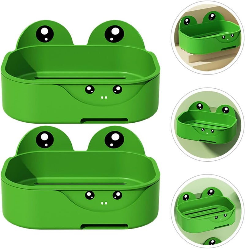 2pcs Wall Mounted Soap Holder Bathroom Soap Tray Cartoon Amphibian Style Drainage Double Layer for Shower and Washroom - Image 5