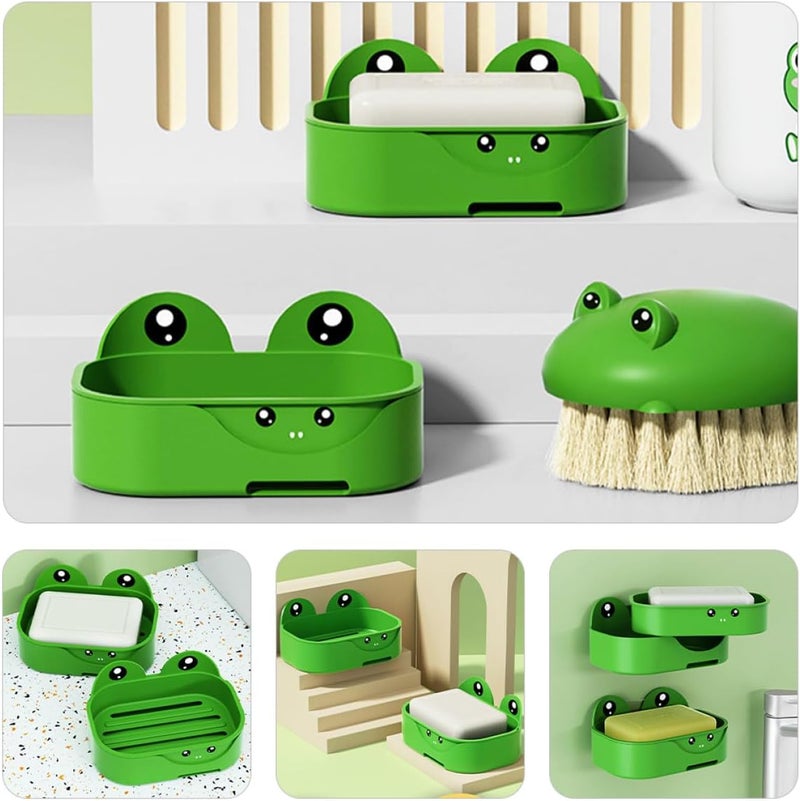2pcs Wall Mounted Soap Holder Bathroom Soap Tray Cartoon Amphibian Style Drainage Double Layer for Shower and Washroom - Image 3