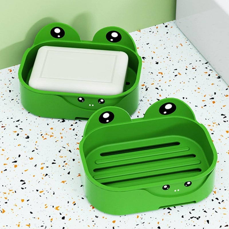 2pcs Wall Mounted Soap Holder Bathroom Soap Tray Cartoon Amphibian Style Drainage Double Layer for Shower and Washroom - Image 4