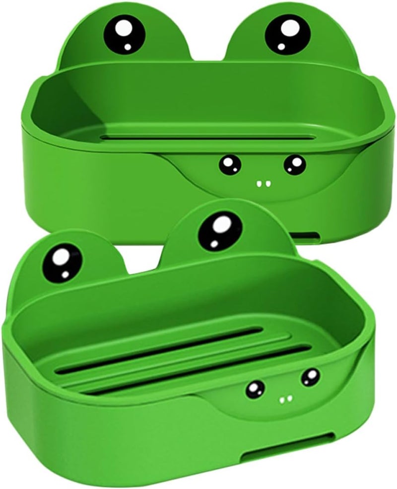 2pcs Wall Mounted Soap Holder Bathroom Soap Tray Cartoon Amphibian Style Drainage Double Layer for Shower and Washroom - Image 1