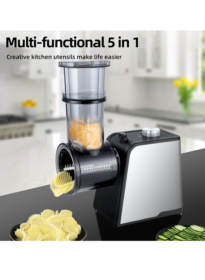 ET-LIFE 5 in 1 Electric Vegetable Slicer, 300W Electric Grater, Salad Maker, Easy One-button Control, Electric Grater for Vegetables, Cheese and Nuts, Suitable for Home Kitchen - Image 5