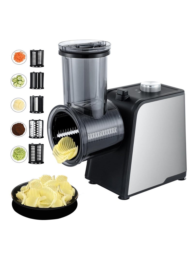 ET-LIFE 5 in 1 Electric Vegetable Slicer, 300W Electric Grater, Salad Maker, Easy One-button Control, Electric Grater for Vegetables, Cheese and Nuts, Suitable for Home Kitchen - Image 1