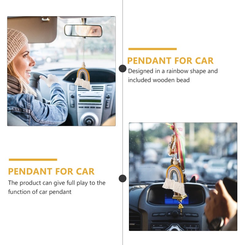 🚗 طقم زينة معلق زخرفي لمقصورة السيارة مع حبل قطني وتعليق قوس قزح على الطراز الإسكندنافي - Image 4