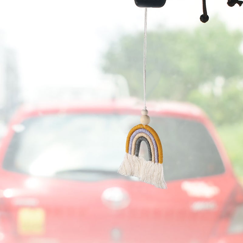 🚗 طقم زينة معلق زخرفي لمقصورة السيارة مع حبل قطني وتعليق قوس قزح على الطراز الإسكندنافي - Image 3