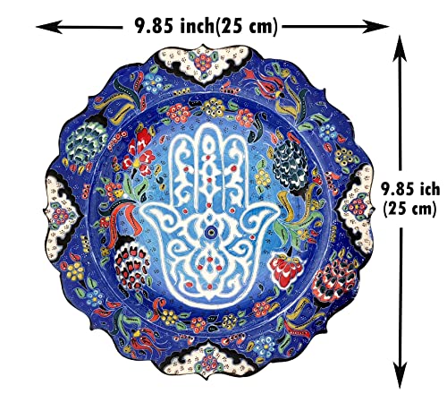 Ayennur Turkish Handmade Hamsa Decorative Ceramic Platter Serving Dish Food Safe or for wall Hanging Decor 9.85''(25cm) - Image 4