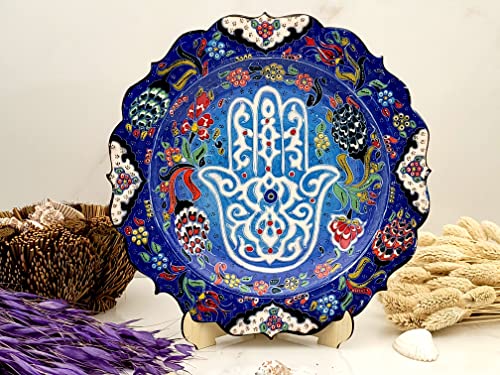 Ayennur Turkish Handmade Hamsa Decorative Ceramic Platter Serving Dish Food Safe or for wall Hanging Decor 9.85''(25cm) - Image 2